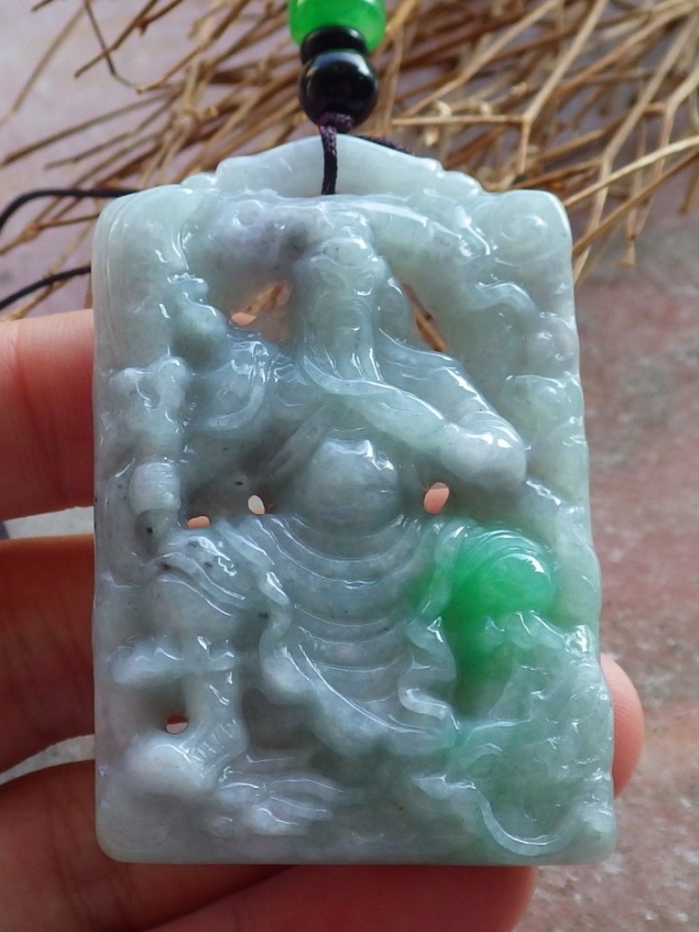Certified Natural A Jade jadeite Fight God Guan Gong Guangyu Pendant Necklace